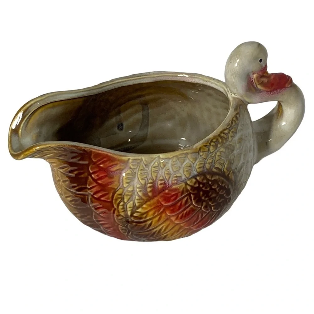 Harvest Gravy Boat NEW Hand Painted Artisan Ceramic Thanksgiving Turkey Autumn